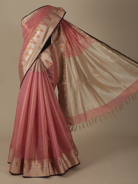 

Pothys Pink Solid Pure Linen Saree