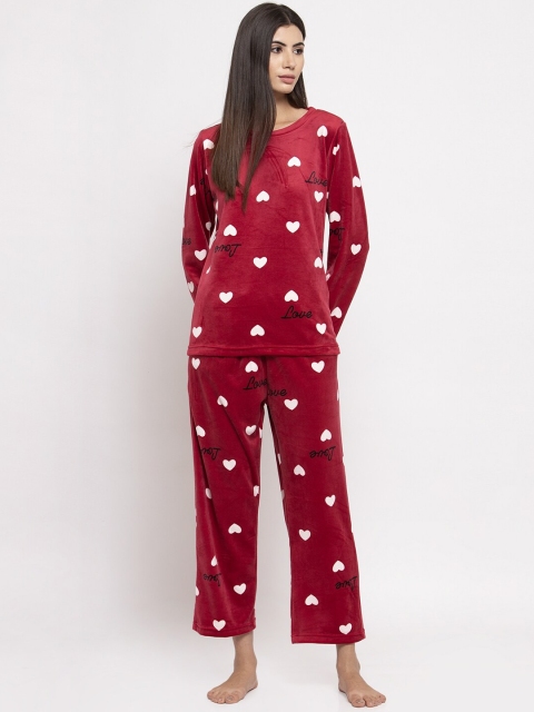 

Global Republic Women Maroon & White Printed Night Suit