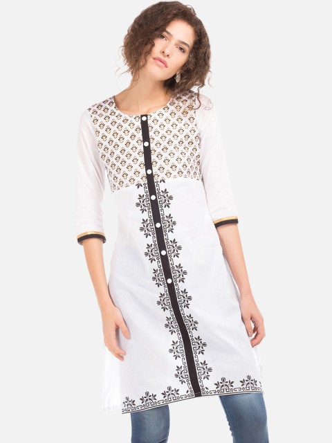 

Karigari Women White & Black Printed A-Line Kurta