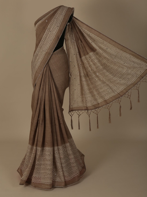 

Pothys Brown Solid Jute Silk Saree