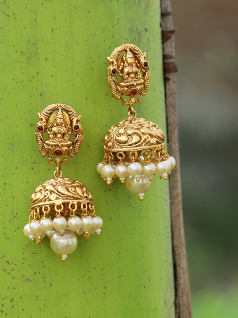 

Adwitiya Collection Gold-Plated Dome Shaped Jhumkas