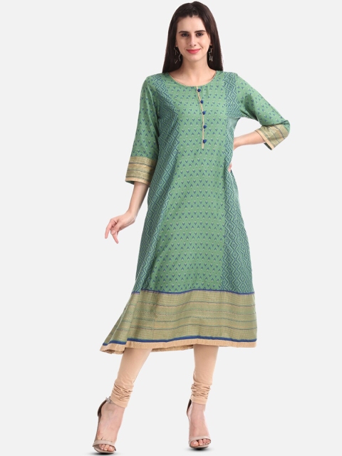 

Anahi Women Green & Blue Printed A-Line Kurta