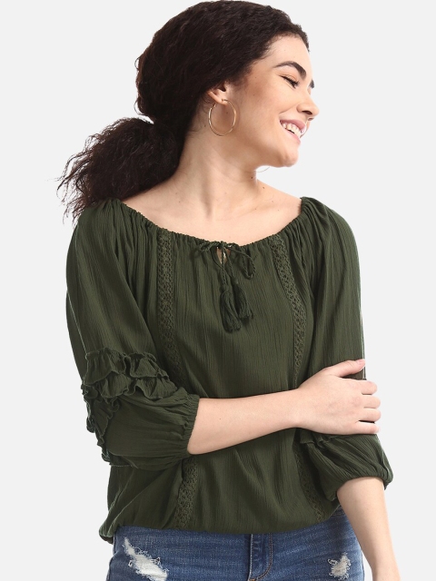 

Cherokee Women Olive Green Solid Blouson Top