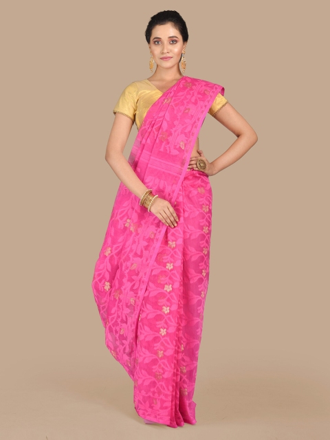 

Mitera Pink Silk Cotton Woven Design Jamdani Saree