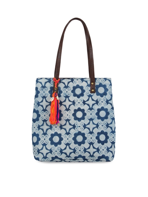 

Vivinkaa Blue & White Printed Tote Bag