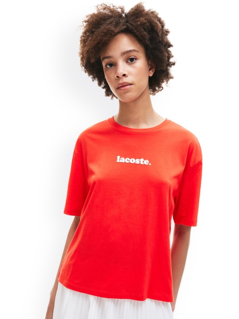 

Lacoste Women Red Solid Round Neck T-shirt