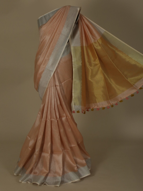 

Pothys Peach-Coloured Solid Pure Linen Saree