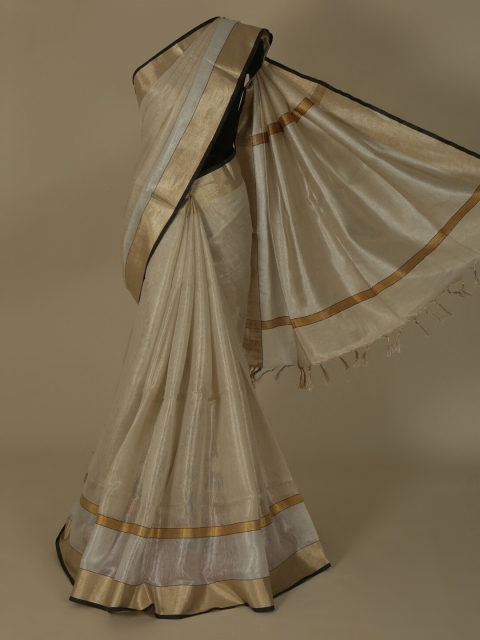 

Pothys Cream-Coloured Solid Pure Linen Saree