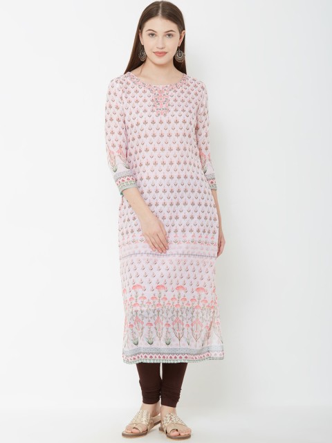

FASHOR Women Pink Printed Straight Kurta