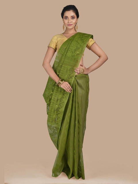 

Mitera Green Silk Cotton Woven Design Jamdani Saree