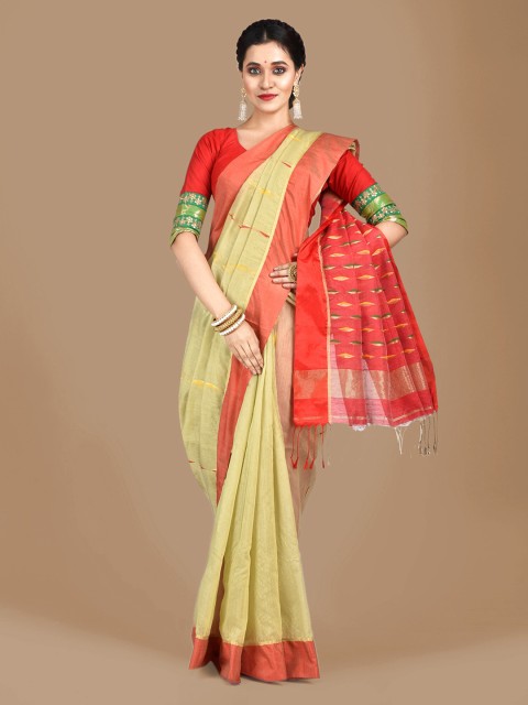 

Mitera Beige Solid Cotton Blend Handloom Saree