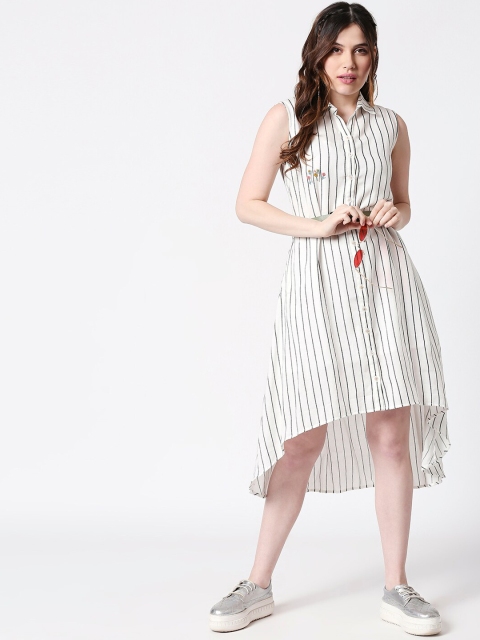 

TERQUOIS Women White Striped Shirt Dress
