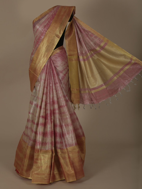 

Pothys Pink & Gold-Toned Pure Linen Woven Design Saree