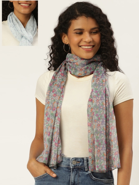 

Trend Arrest Women Pack of 2 Blue & Grey Printed Scarves