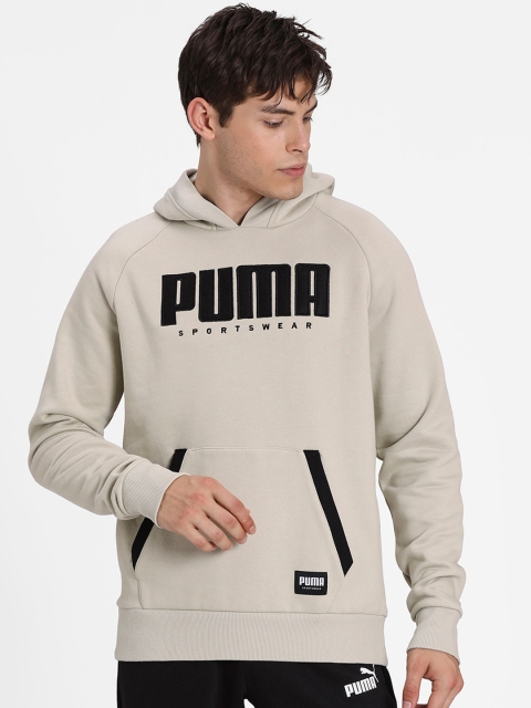 

Puma Men Grey & Black Printed Hooded Sweatshirt