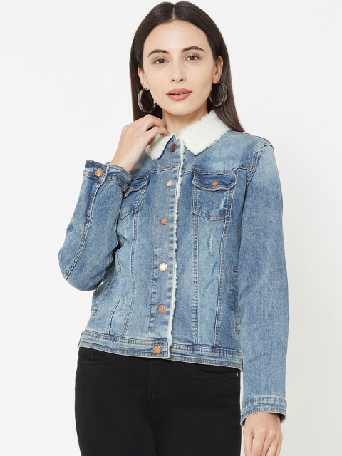 

Kraus Jeans Women Blue Solid Denim Jacket