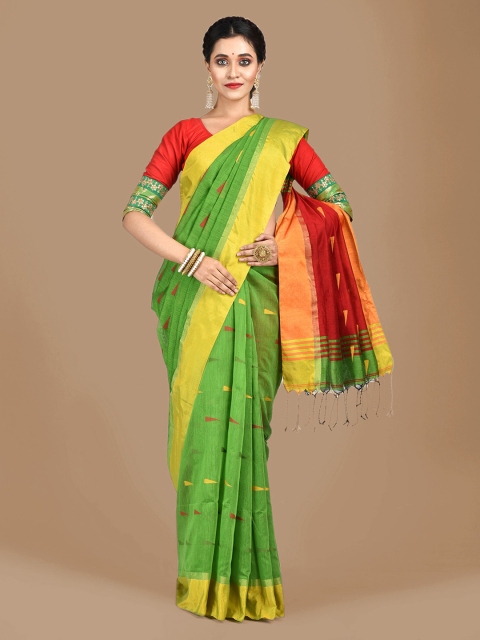 

Mitera Green Woven Design Cotton Blend Handloom Saree