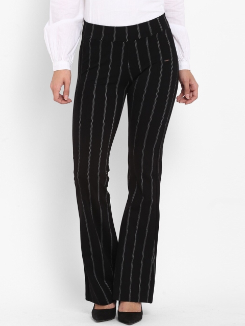 

FOSH Women Black & White Striped Relaxed-Fit Treggings