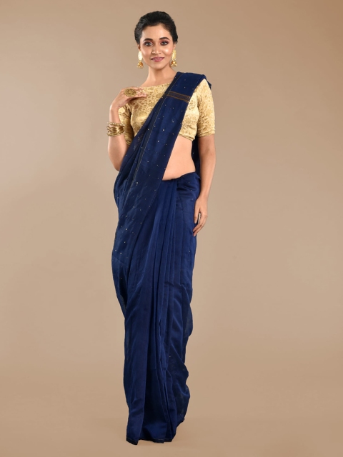 

Mitera Navy Blue Woven Design Cotton Blend Saree