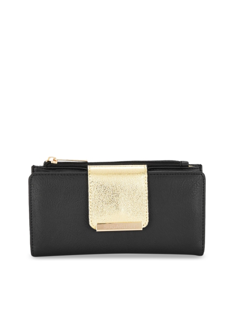 

Sugarush Black & Gold-Toned Solid Foldover Clutch