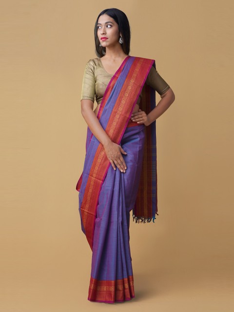 

Unnati Silks Blue Solid Pure Kanchi Cotton Handcrafted Saree