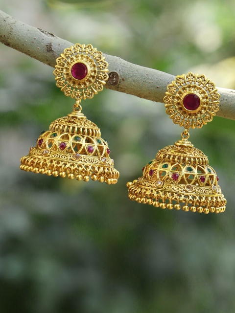 

Adwitiya Collection Gold-Plated Dome Shaped Jhumkas
