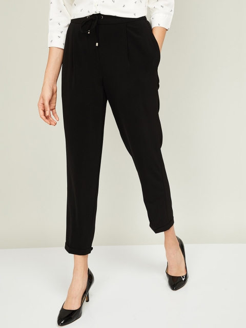 

CODE by Lifestyle Women Black Tapered Fit Solid Regular Trousers