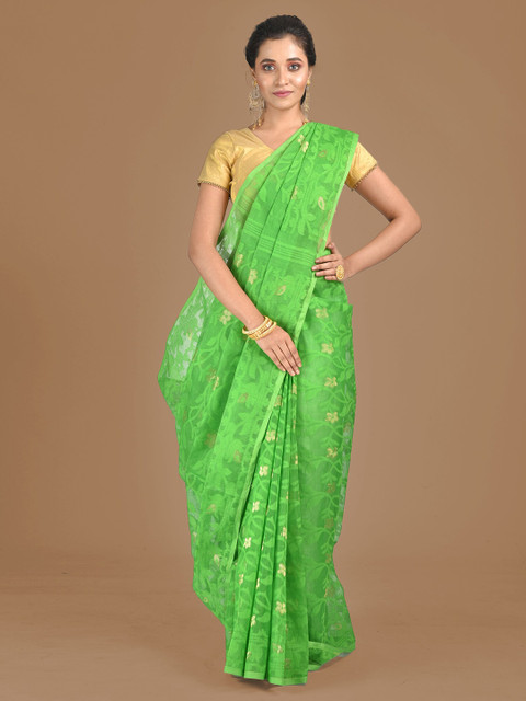 

Mitera Green Silk Cotton Woven Design Jamdani Saree