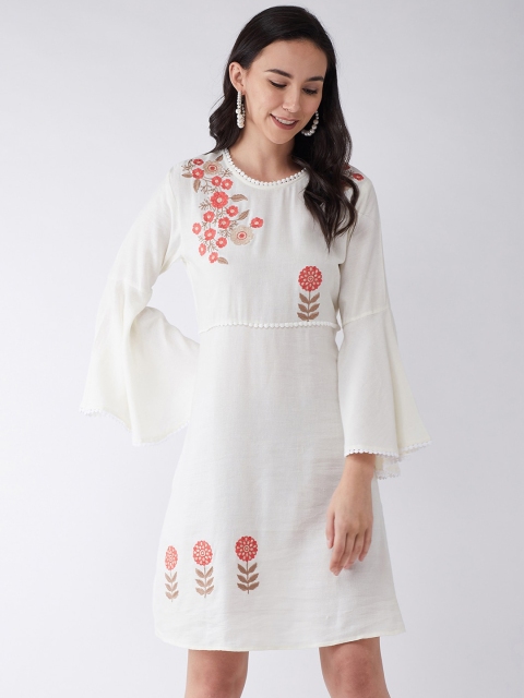 

InWeave Women Cream-Coloured Embroidered A-Line Dress