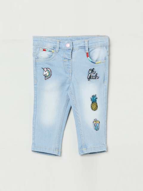 max Girls Blue Slim Fit Mid-Rise Low Distress Jeans