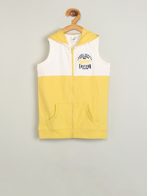 

max Boys Yellow & White Colourblocked Cotton Hooded Bomber Jacket