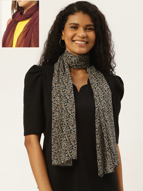 

Trend Arrest Women Pack Of 2 Printed Scarves, Black