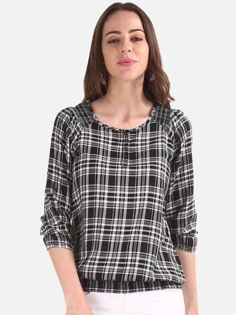 

Cherokee Women Black & White Checked Blouson Top