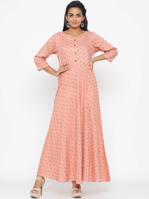 

WomenMagic Women Pink Printed Empire Maxi Dress, Peach