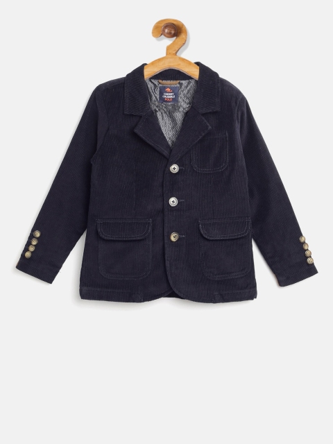 

Cherry Crumble Boys Navy Blue Solid Blazer