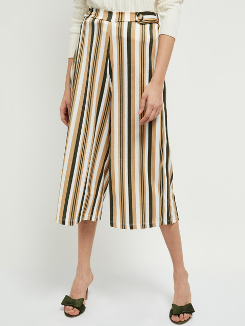 

max Women Multicoloured & Off-White Regular Fit Striped Culottes, Multi