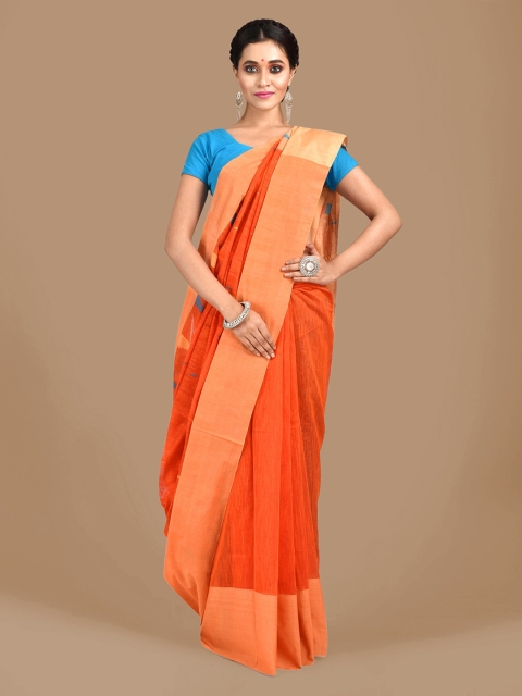 

Mitera Orange Woven Design Cotton Blend Handloom Saree