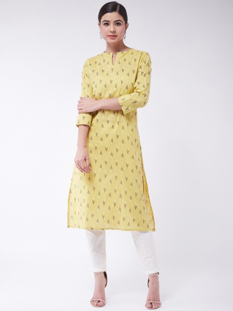 

InWeave Women Yellow Printed Straight Kurta