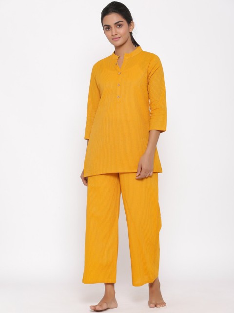 

Fabriko Women Yellow Kantha Work Night Suit