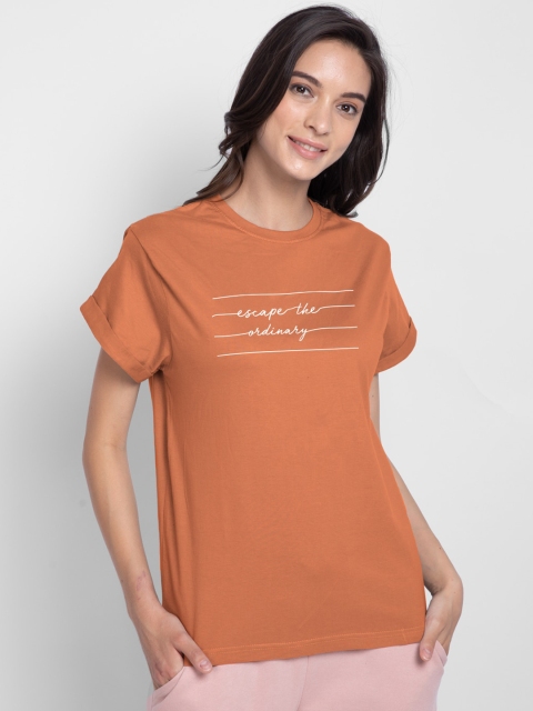 

Bewakoof Women Orange Printed Round Neck T-shirt