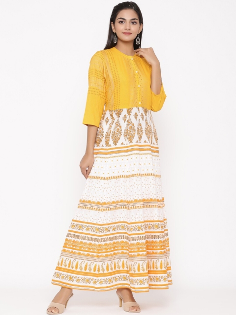 

WomenMagic Women Yellow Printed Straight Kurta