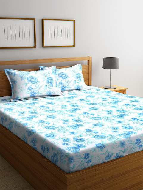 

BOMBAY DYEING White & Blue Floral Printed 120 TC Cotton 1 Queen Bedsheet With 2 Pillow Covers