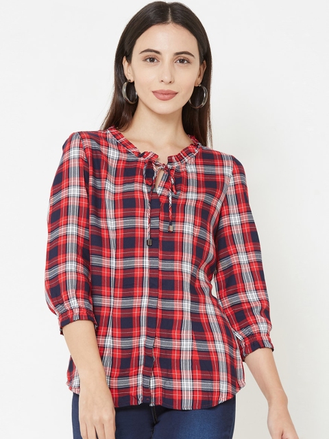 

Kraus Jeans Women Red & White Checked Shirt Style Top
