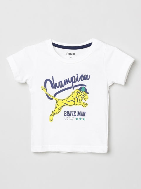

max Boys Off-White Printed Round Neck Pure Cotton T-shirt