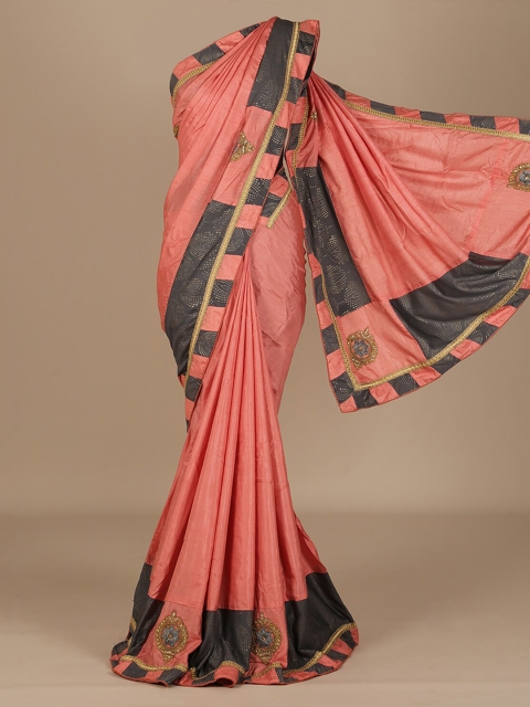 

Pothys Peach-Coloured & Grey Jute Silk Solid Saree