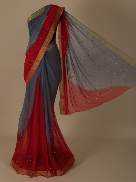 

Pothys Grey & Red Pure Georgette Dyed Saree