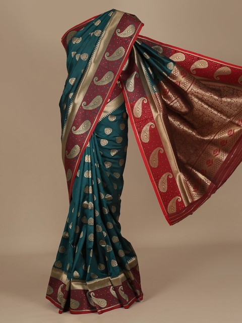 

Pothys Green & Red Jute Silk Woven Design Saree