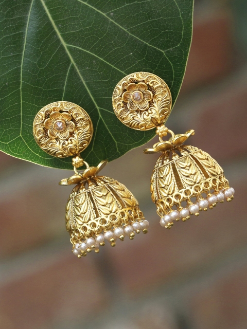 

Adwitiya Collection Gold-Plated Dome Shaped Jhumkas