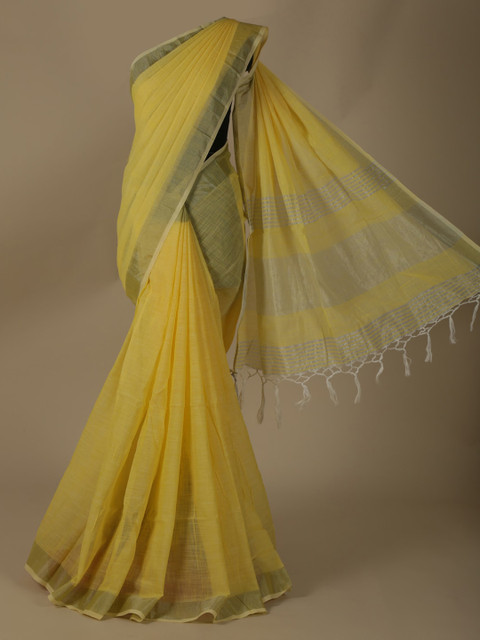 

Pothys Yellow Solid Pure Linen Saree