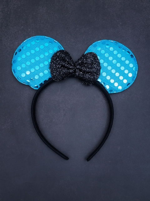 

Golden Peacock Women Blue & Black Embellished Micky Mouse Ears Bow Hairband